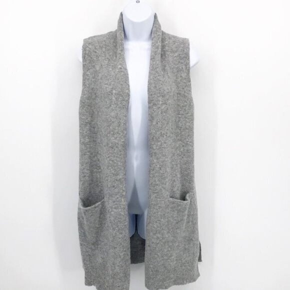 Tahari Open Front Long Cardigan Wool blend Gray Patch pockets Lagenlook  Size XS - Picture 1 of 7